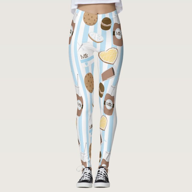 Legging Cookies & Leite Padrão Listrado Azul (Frente)