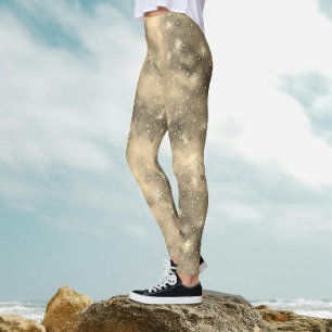 Legging Cor da Água Padrão de Neve Dourada de inverno Mode