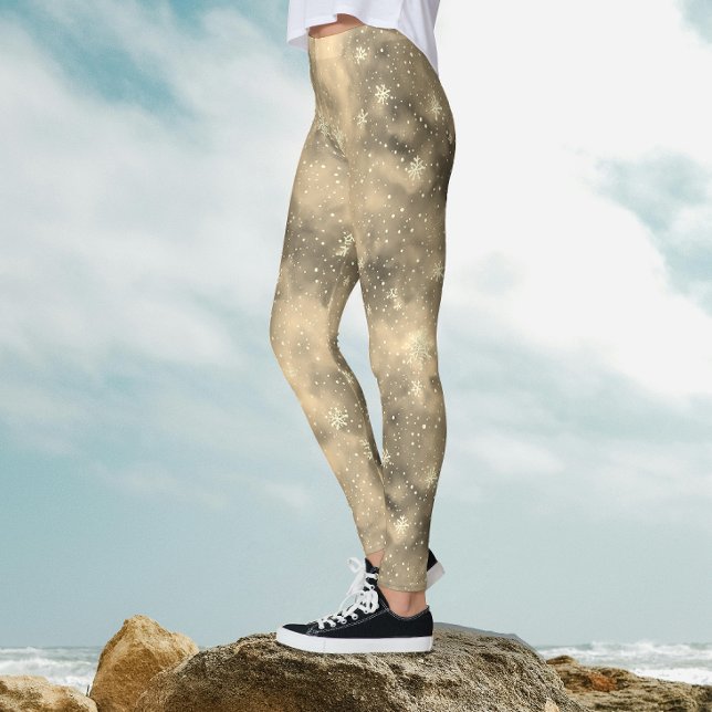 Legging Cor da Água Padrão de Neve Dourada de inverno Mode (Criador carregado)