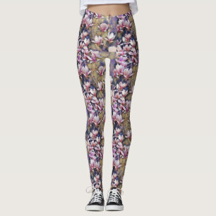 Legging Cor d'água do galho magnólia rosa fundo púrpura