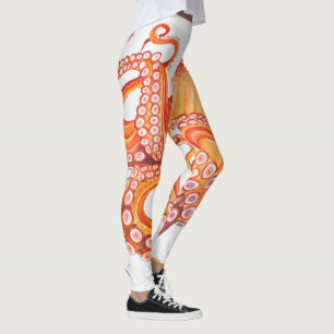 Legging Cor d'água do polvo laranja vermelho