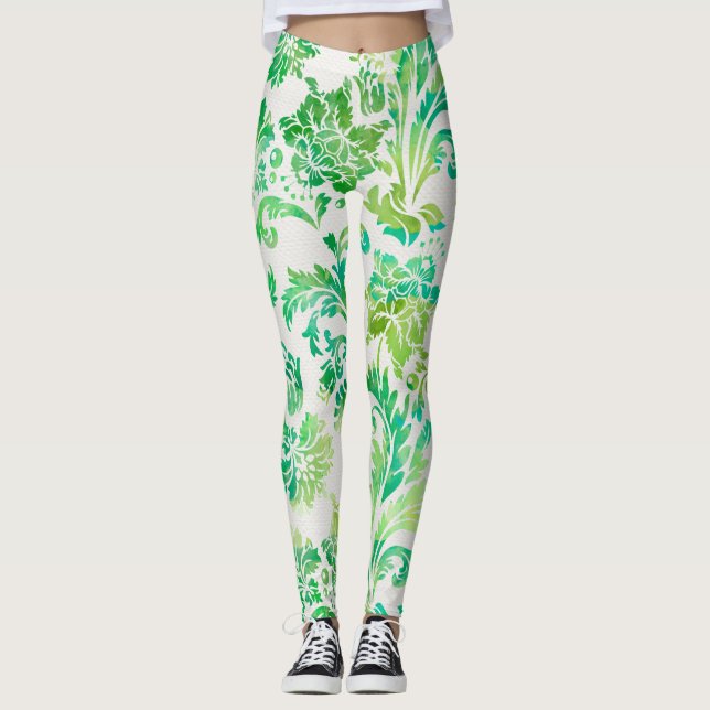 Legging Cor damasco Azul Elegante, Verde e Amarelo (Frente)