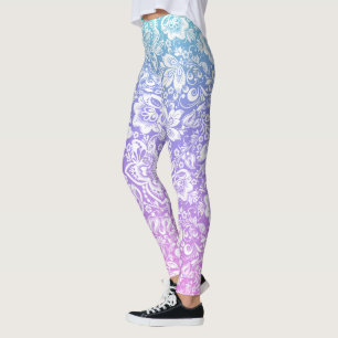 Legging Cor damasco branca em gradiente azul e roxo