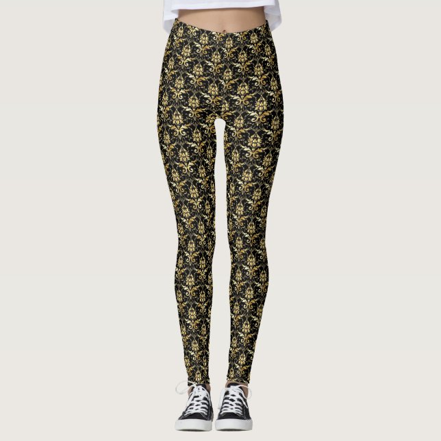 Legging Cor damasco Dourada sobre fundo preto (Frente)