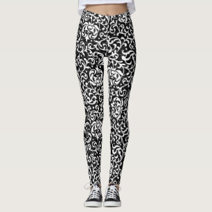 Legging Cor damasco floral preto e branco