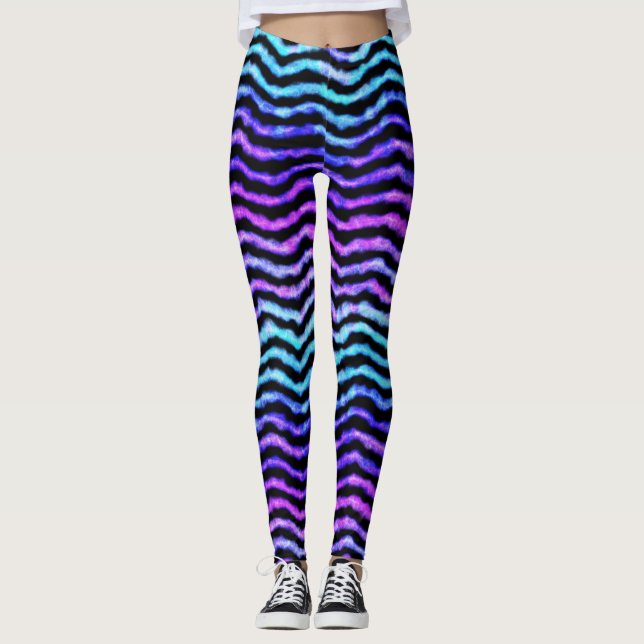 Legging cor de água ondulada - ciano e roxo: (Frente)
