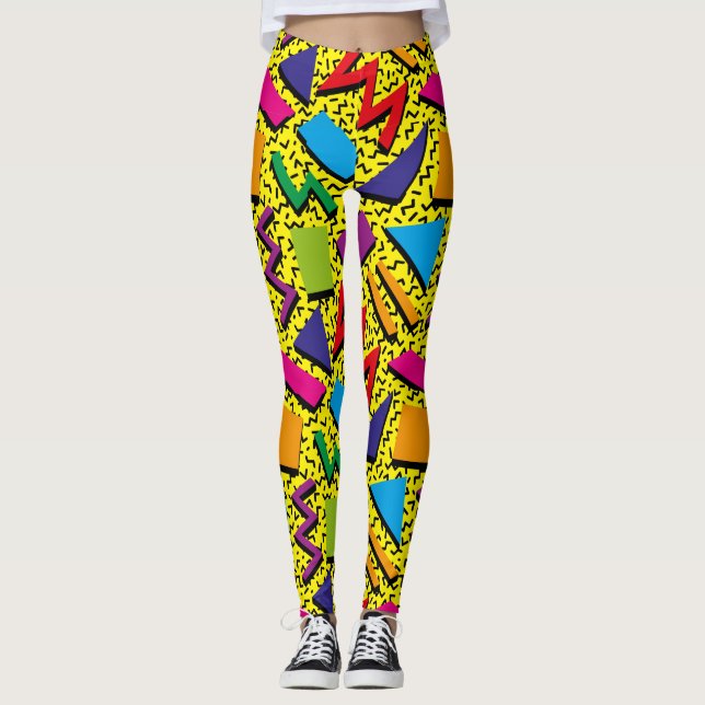 Legging Cor-de-corante amarelo com padrão Trendy 80s (Frente)