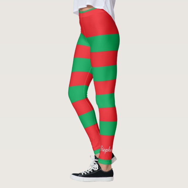 Legging Cor de Natal, Faixa Vermelha e Verde, com Nome (Esquerda)