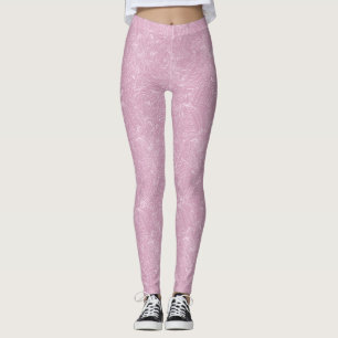 Legging Cor-de-rosa com legendas de padrão de rendas flora