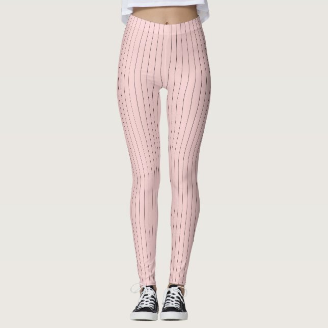 Legging Cor-de-rosa com pinstripes pretas (Frente)