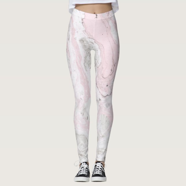 Legging Cor-de-rosa e Cinza Faux Marble Modern (Frente)