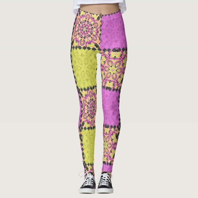 Legging Cor-de-rosa e limão, retalhos (Frente)