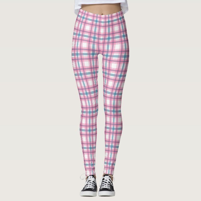 Legging Cor-De-Rosa E Tartan Azul (Frente)