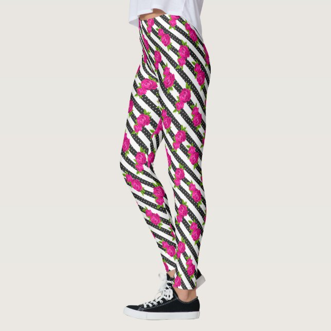 Legging Cor-de-rosa florido em uma faixa vertical (Esquerda)