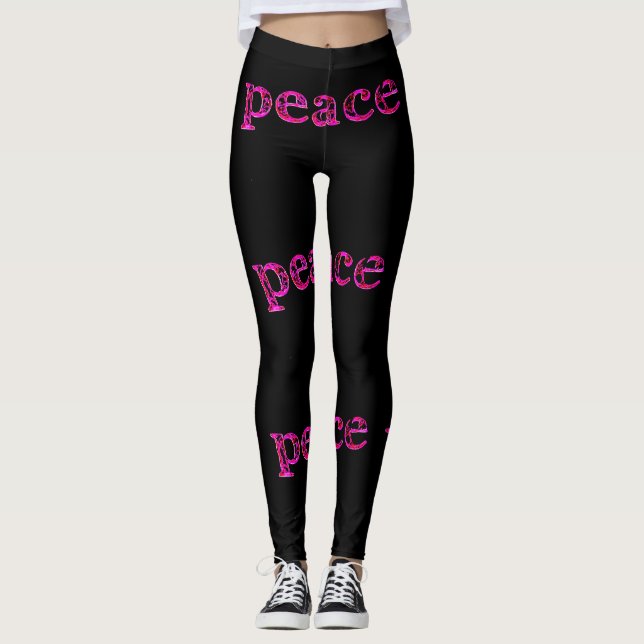 Legging cor-de-rosa, paz, preto (Frente)