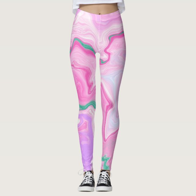 Legging Cor-de-rosa, roxa, Mint Green Marble Art (Frente)