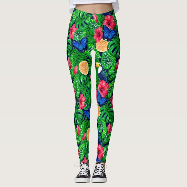 Legging Cor do tucano e do jardim tropical (Frente)