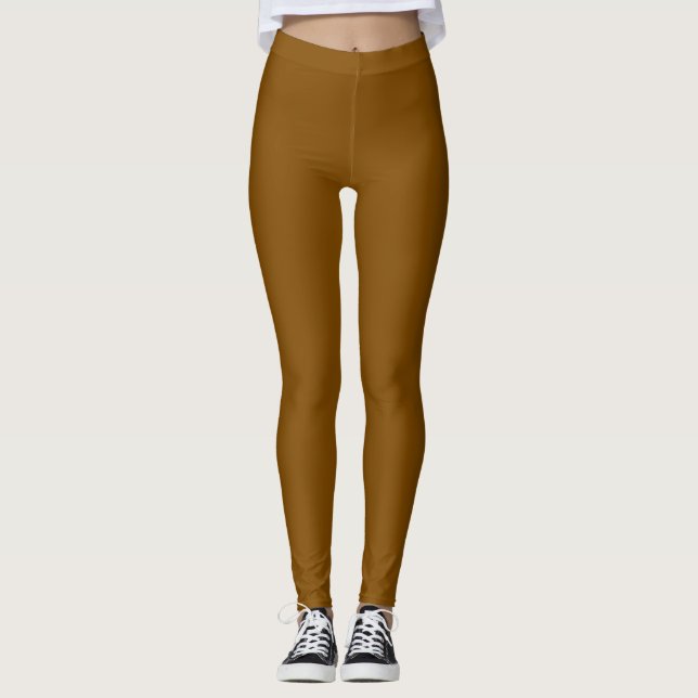 Legging Cor Plana Sólida Bronze Escuro (Frente)