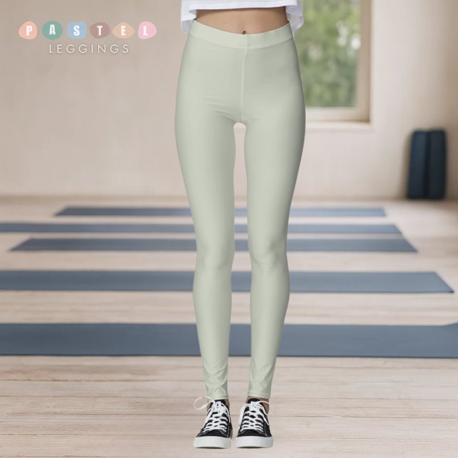 Legging Cor Sólida Luz Suave Pastel Sage Musgo Verde (Solid Soft Light Pastel Sage Moss Green Color Leggings
)