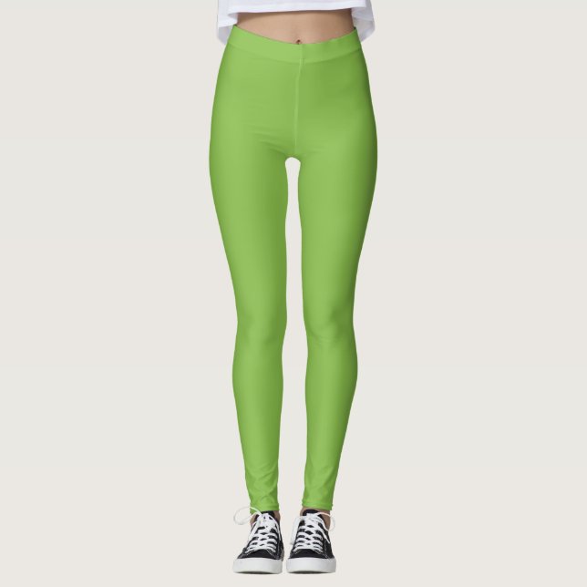 Legging Cor Sólida Simples Cor de Limão Lima Escuro (Frente)