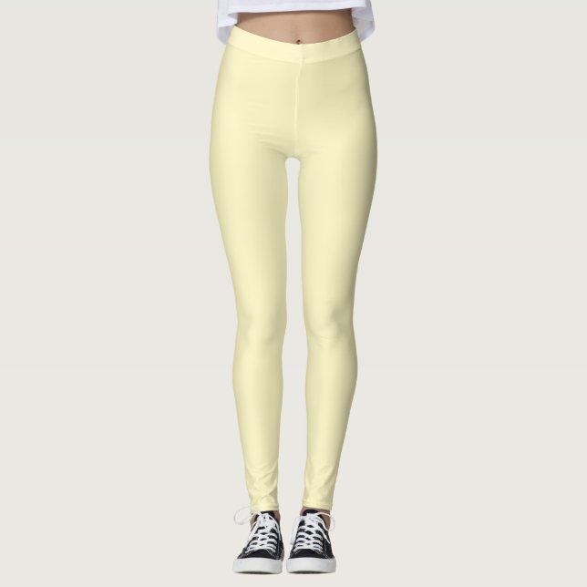 Legging Cor Sólido Amarelo-Manteiga (Frente)