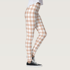 Legging Cor Xadrez Gingham Cor Retro do Pêssego