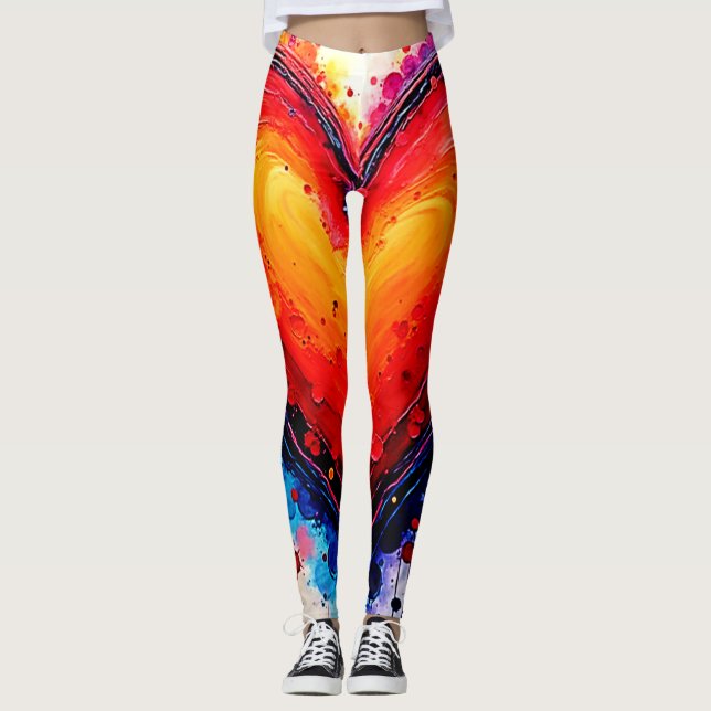 Legging Coração Abstrato Vibrante Arte Splash (Frente)