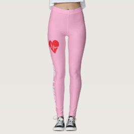 Legging Coração Batendo Personalizado sobre Rosa