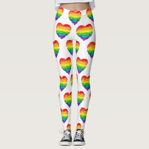 Legging Coração colorido arco-íris do SlipperyJoe rabiscad