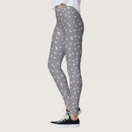 Legging Coração Cor-de-Rosa Bonito em Cinza