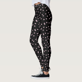 Legging Coração Cor-de-Rosa Claro em Preto
