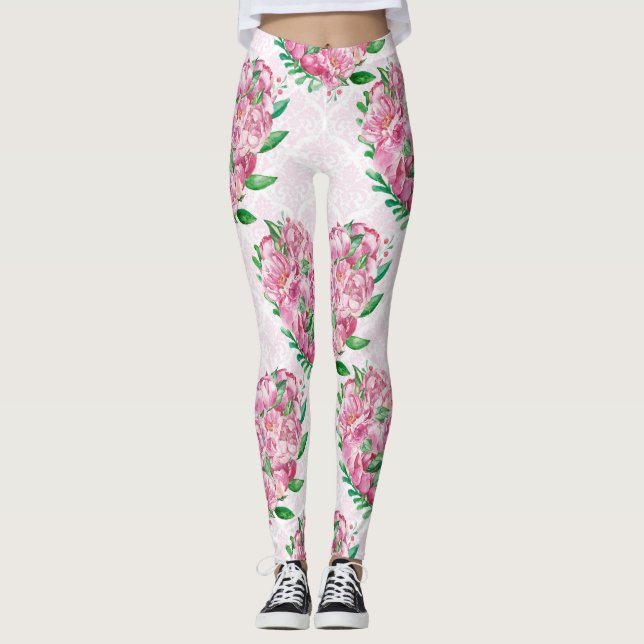Legging coração de peônia aquarela (Frente)