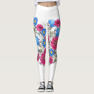 Legging Coração floral de aquarelas, flores silvestres bri