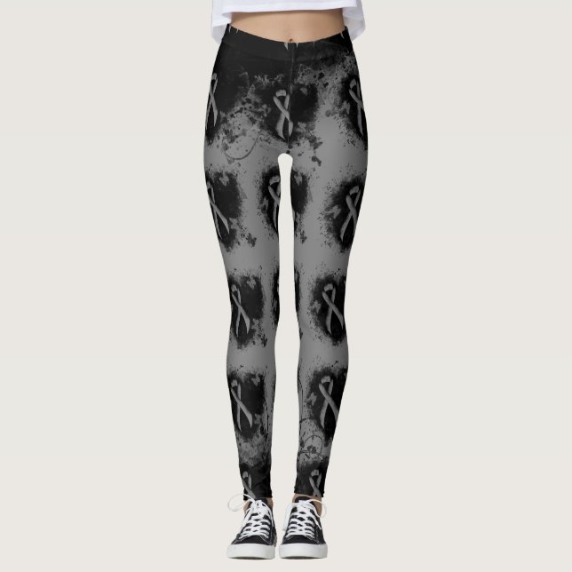 Legging Coração Grunge da Fita de Sensibilização das cinza (Frente)