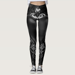 Legging Coração Preto Gótico de Amor & Rosas Ornamental