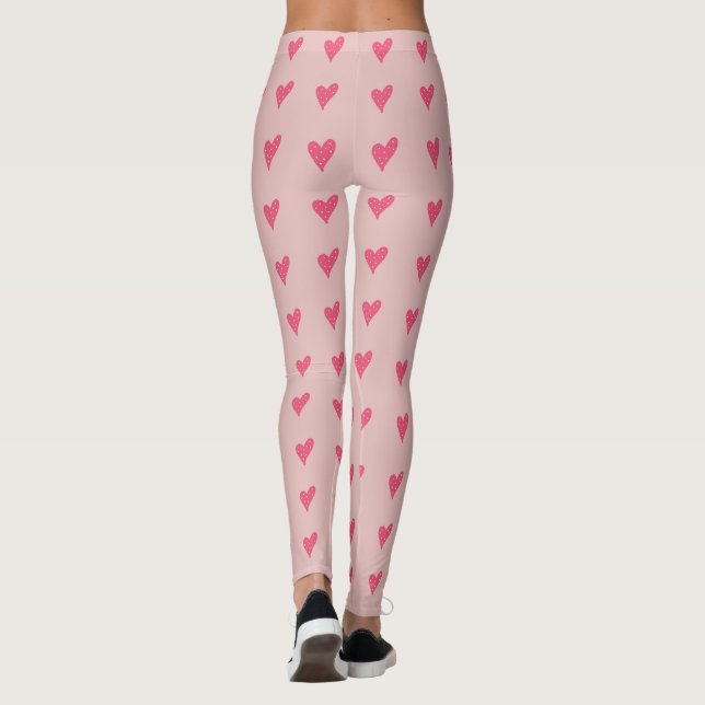 Legging Coração Rosa Moderno com Padrão de Pontos Brancos (Verso)