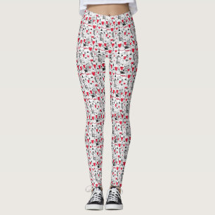 Legging Coração Vermelho de Gato Branco Preto
