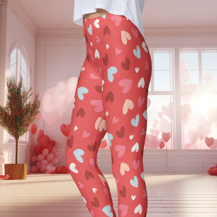 Legging Coração Vermelho e Rosa Fofo Padrão Dia dos Namora