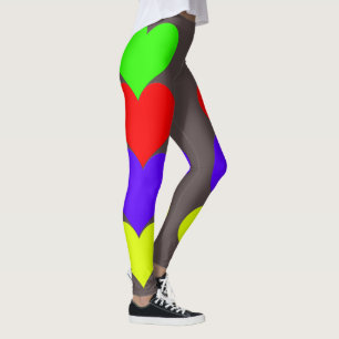Legging Corações Amarelos, Vermelhos Vermelhos, Cinzas