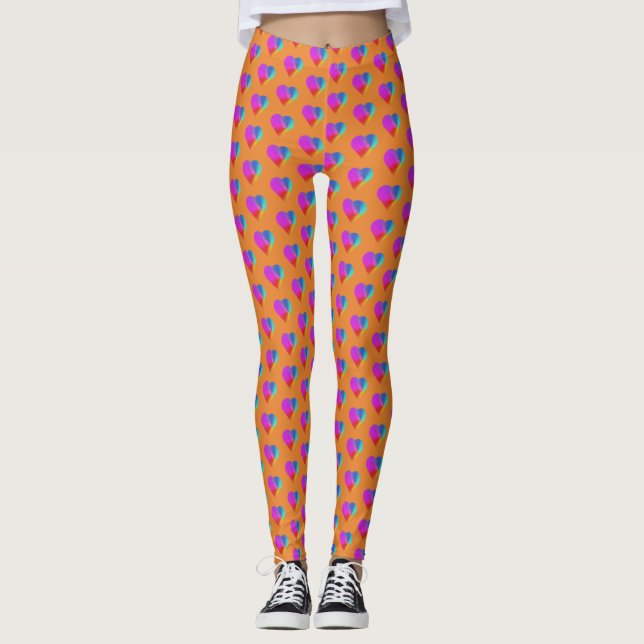 Legging Corações Arco-Íris em Laranja (Frente)