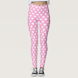 Legging Corações brancos da polca no rosa do algodão do
