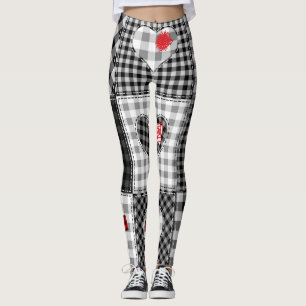Legging Corações Brancos Pretos Sem Olhos.
