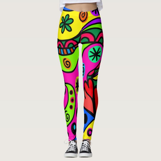 Legging Corações Brilhantes e Padrão de Redemoinho (Frente)