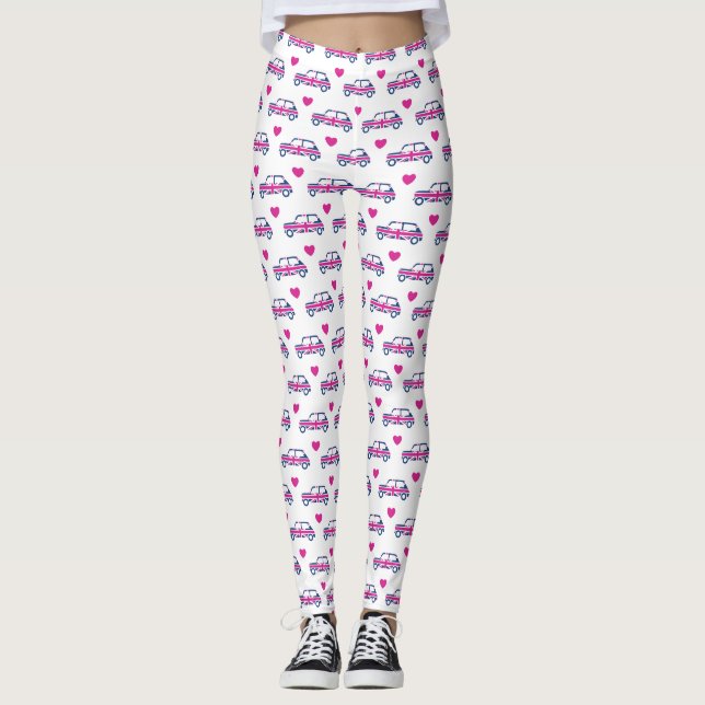 Legging Corações britânicos de Mini Cooper - azul & rosa (Frente)