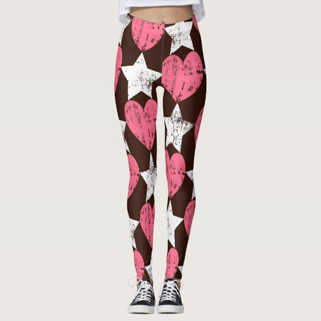 Legging Corações com Threadbare Retro Textura de Estrelas (Frente)