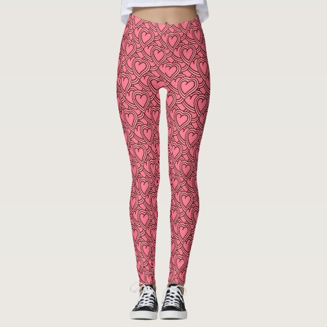 Legging Corações Cor-de-Rosa com Contorno Rendilhado Repea (Frente)