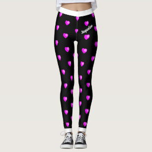 Legging Corações cor-de-rosa com o seu nome a preto ou a s