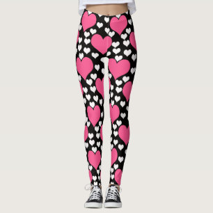 Legging Corações Cor-De-Rosa E Branco Na Design De Fundo P