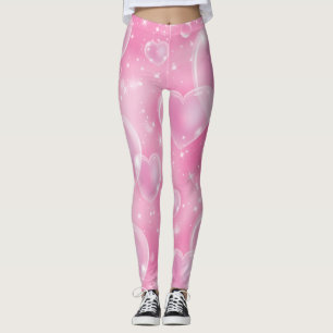 Legging Corações Cor-de-Rosa em Bolha Fofos Anos 90 Menini