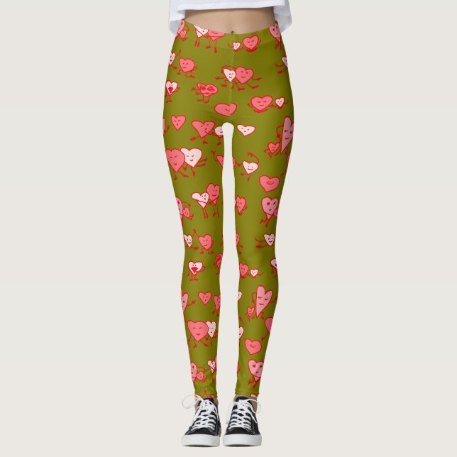 Legging Corações cor-de-rosa verde, Casais ociosos, Namora (Frente)